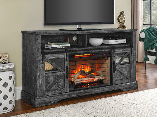 60-Inch Electric Fireplace TV Stand with 1500W Heater, Fits 70-Inch TV, Door Sensor, Dark Rustic Oak