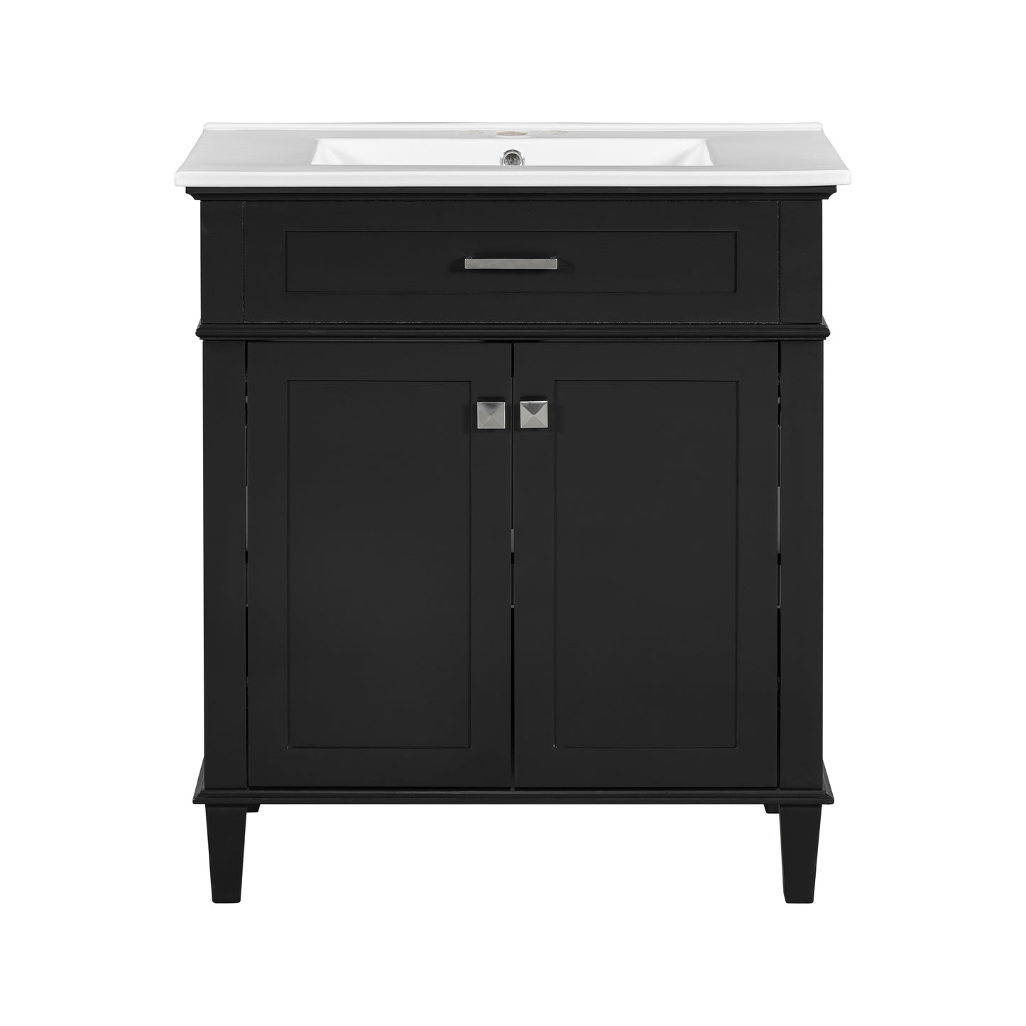 30-Inch Black Bathroom Vanity with Ceramic Sink, Soft-Close Doors, and Adjustable Storage Shelves