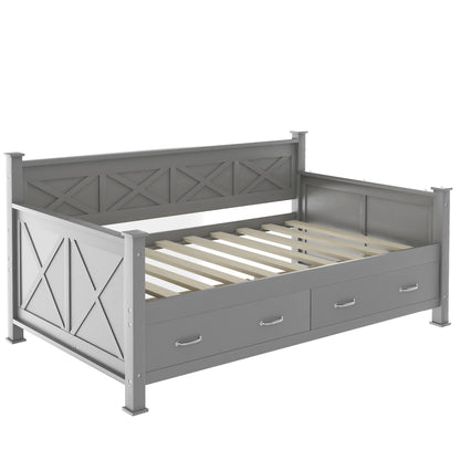 Elegant Twin Size Daybed with Spacious Drawers, X-Frame Design, Modern Rustic Appeal in Gray
