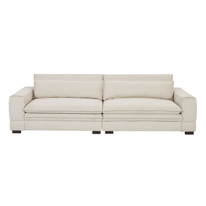 Mid-Century Modern Upholstered Fabric Sofa for Living Room or Apartment, 104.72in Long Beige