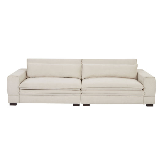 Mid-Century Modern Upholstered Fabric Sofa for Living Room or Apartment, 104.72in Long Beige