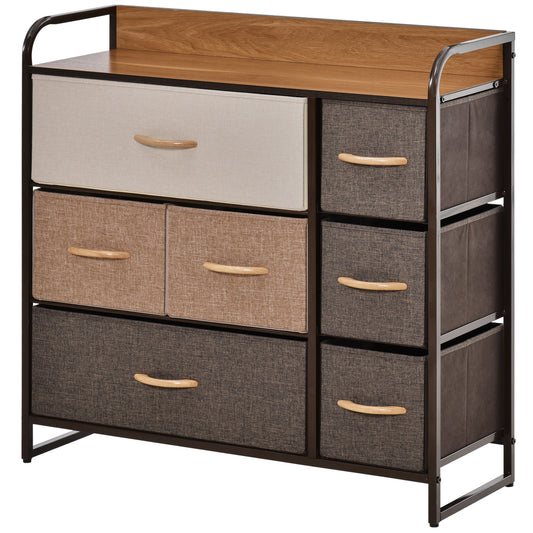 HOMCOM 7-Drawer Fabric Storage Dresser with Steel Frame and Wooden Top for Bedroom and Entryway