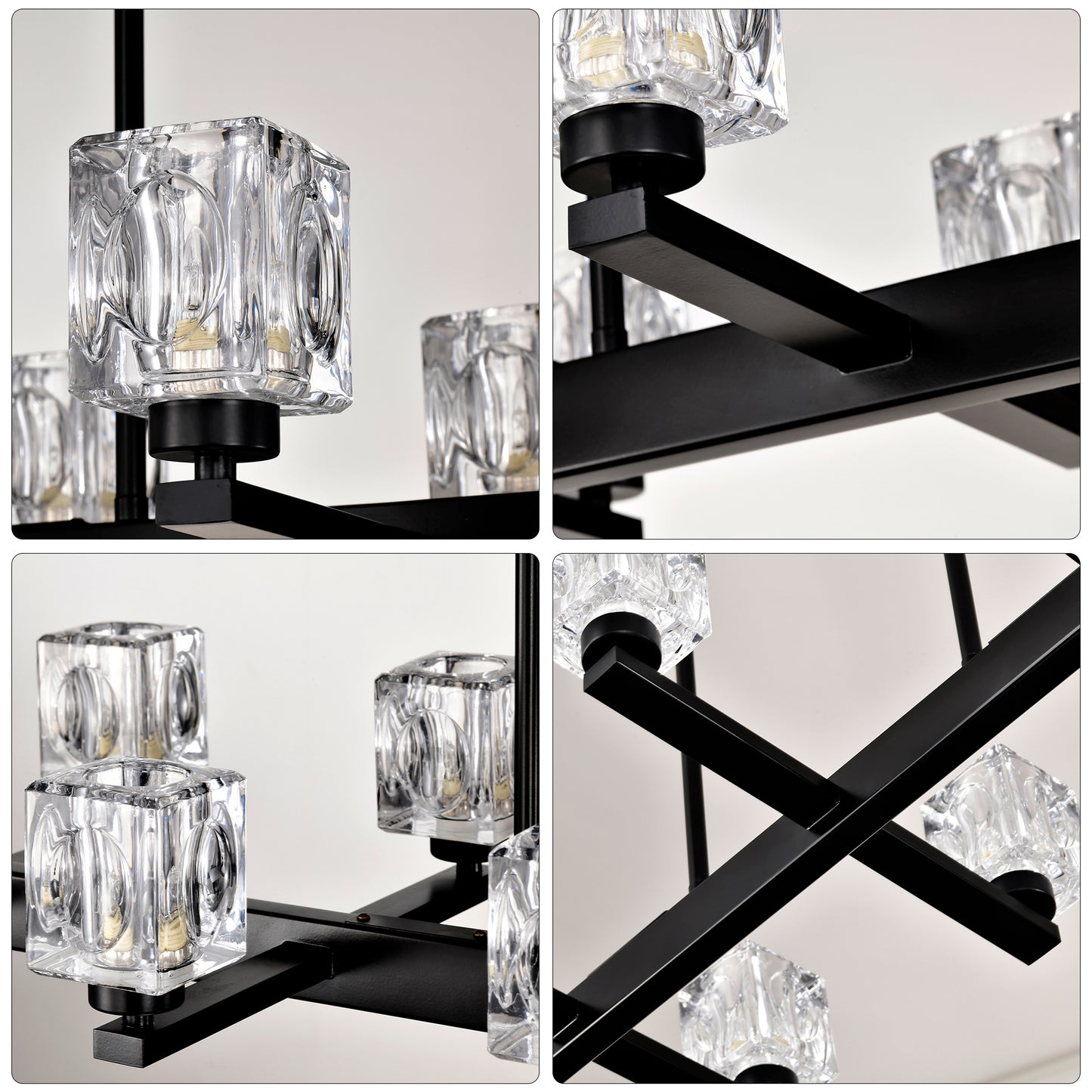 10-Light Pendant Chandelier for Dining Room & Kitchen Island, Farmhouse Metal, G9 Bulbs, Matte Black