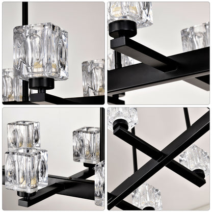 10-Light Pendant Chandelier for Dining Room & Kitchen Island, Farmhouse Metal, G9 Bulbs, Matte Black