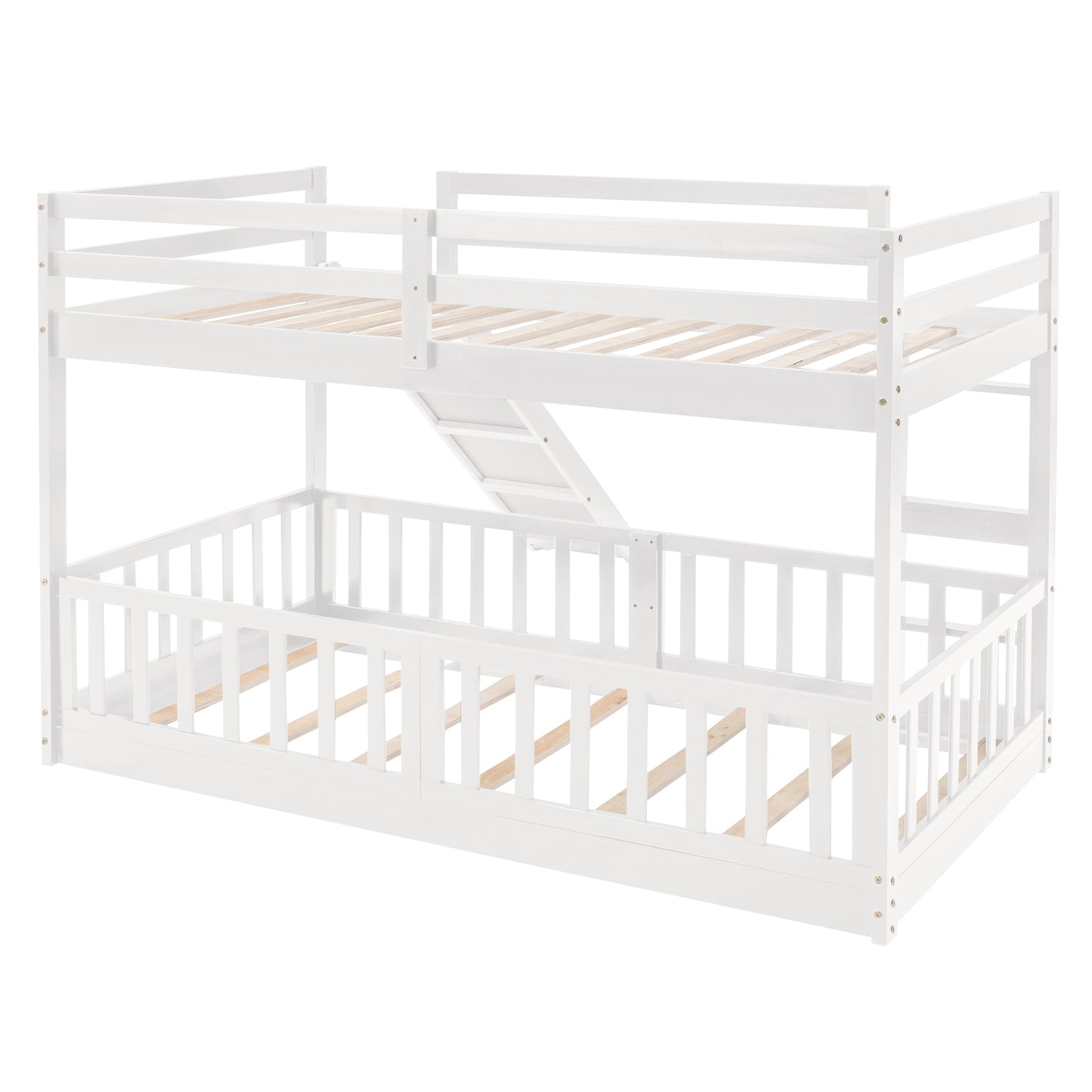 Stylish Twin Over Twin Bunk Bed with Fun Slide and Versatile Ladder in White