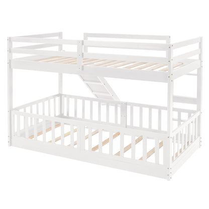 Stylish Twin Over Twin Bunk Bed with Fun Slide and Versatile Ladder in White