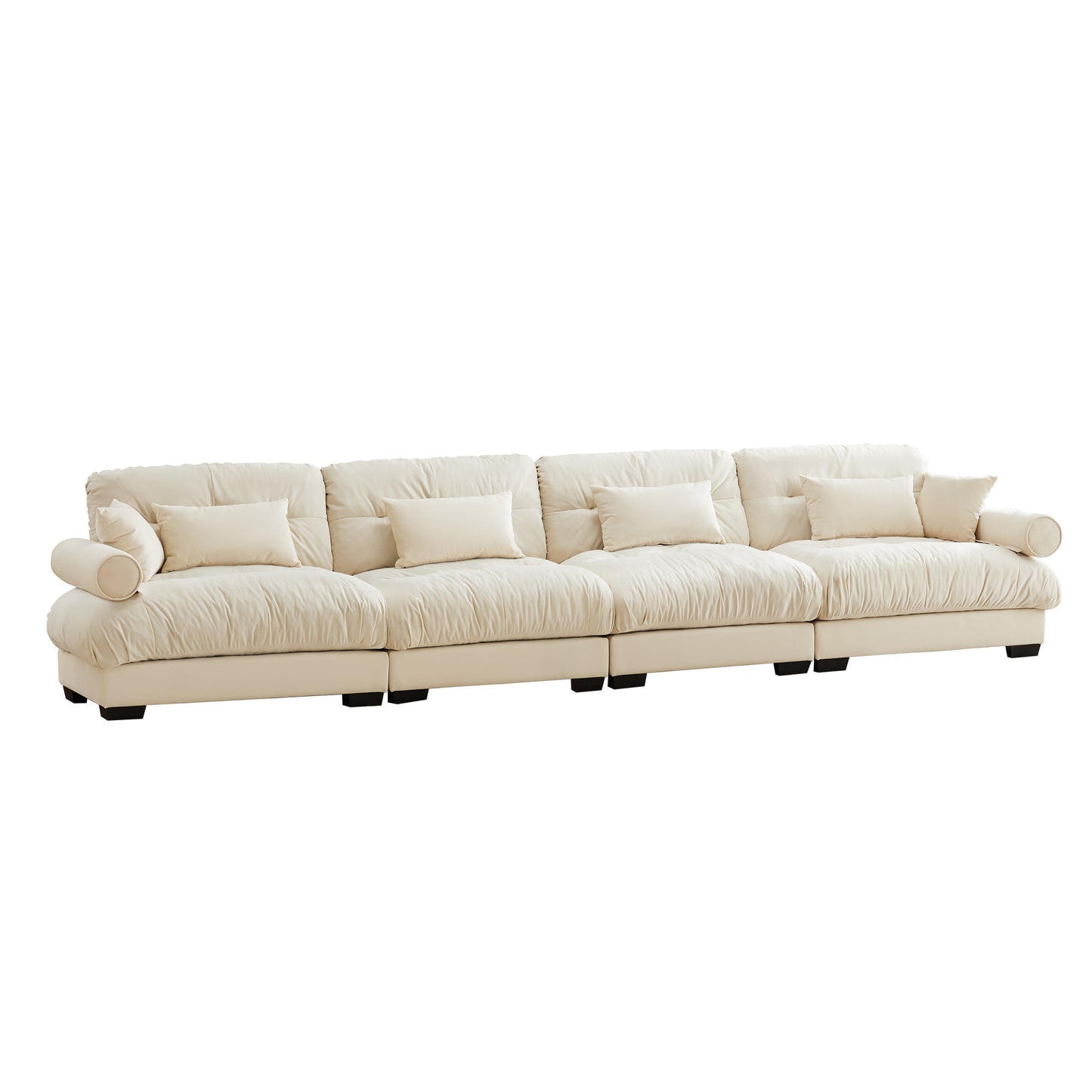 Oversized modular velvet sectional sofa with ottoman, 4-seat, deep cushions, flexible room setup Cream