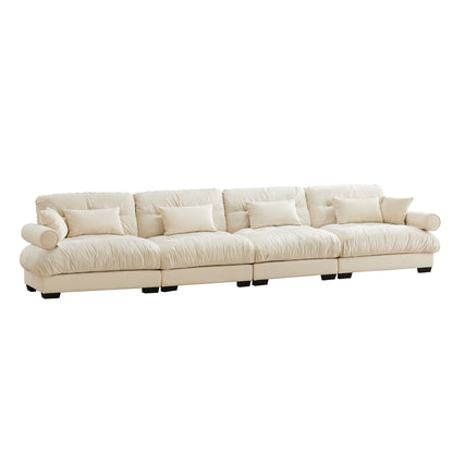 Oversized modular velvet sectional sofa with ottoman, 4-seat, deep cushions, flexible room setup Cream