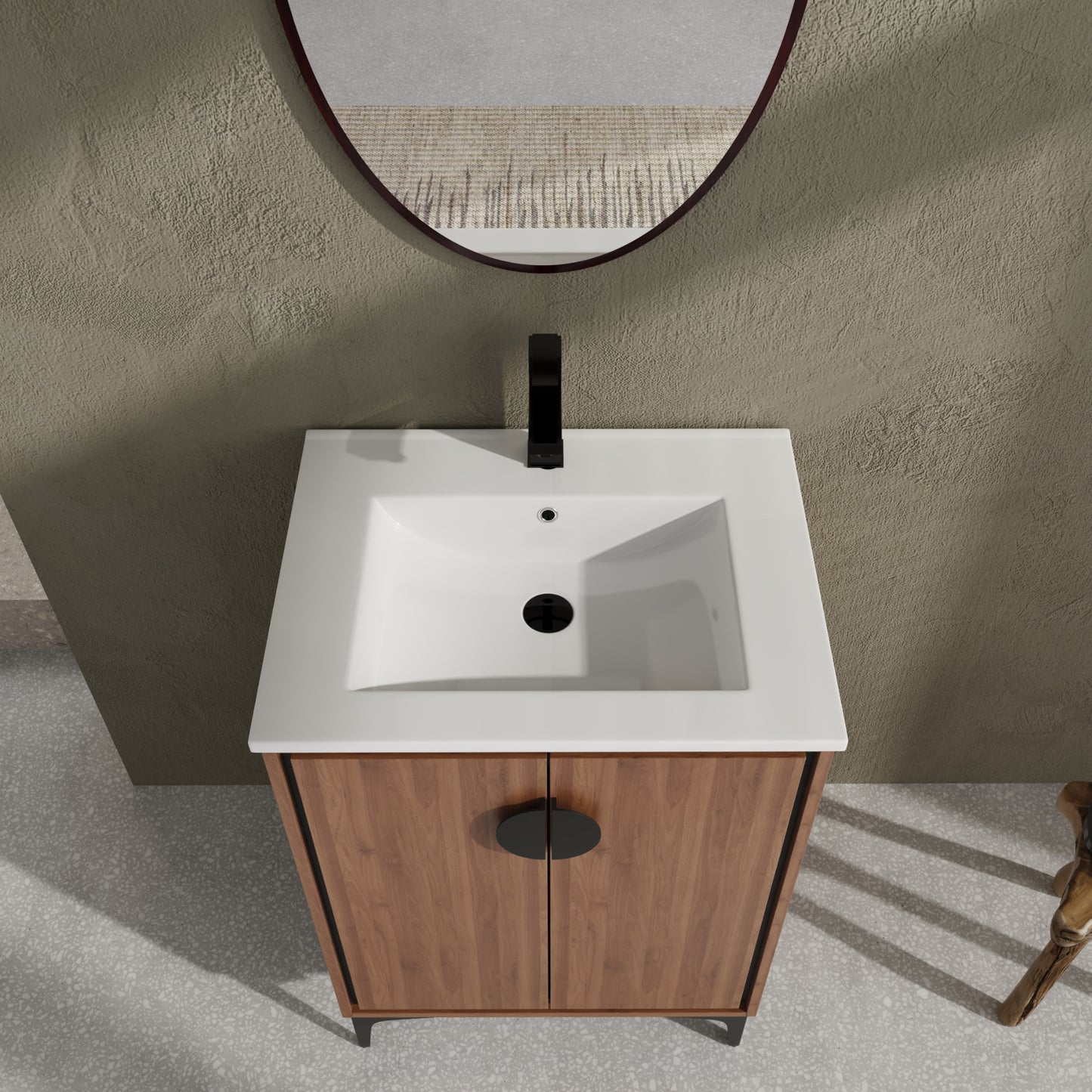 Modern 24-Inch Bathroom Vanity with Ceramic Sink, Stylish Storage Cabinet with Soft Closing Doors