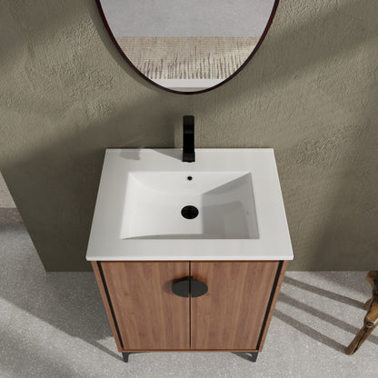 Modern 24-Inch Bathroom Vanity with Ceramic Sink, Stylish Storage Cabinet with Soft Closing Doors