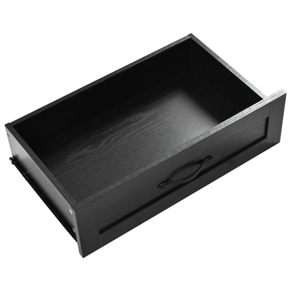 Rolling Farmhouse Kitchen Island with Power Outlet, Drop Leaf Design, Ample Storage, and Spice Rack - Black