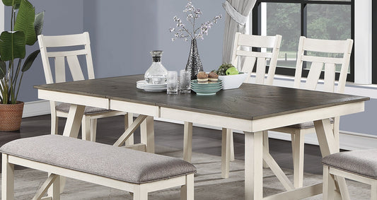 Rectangular Dining Table With Leaf Solid Wood White Finish