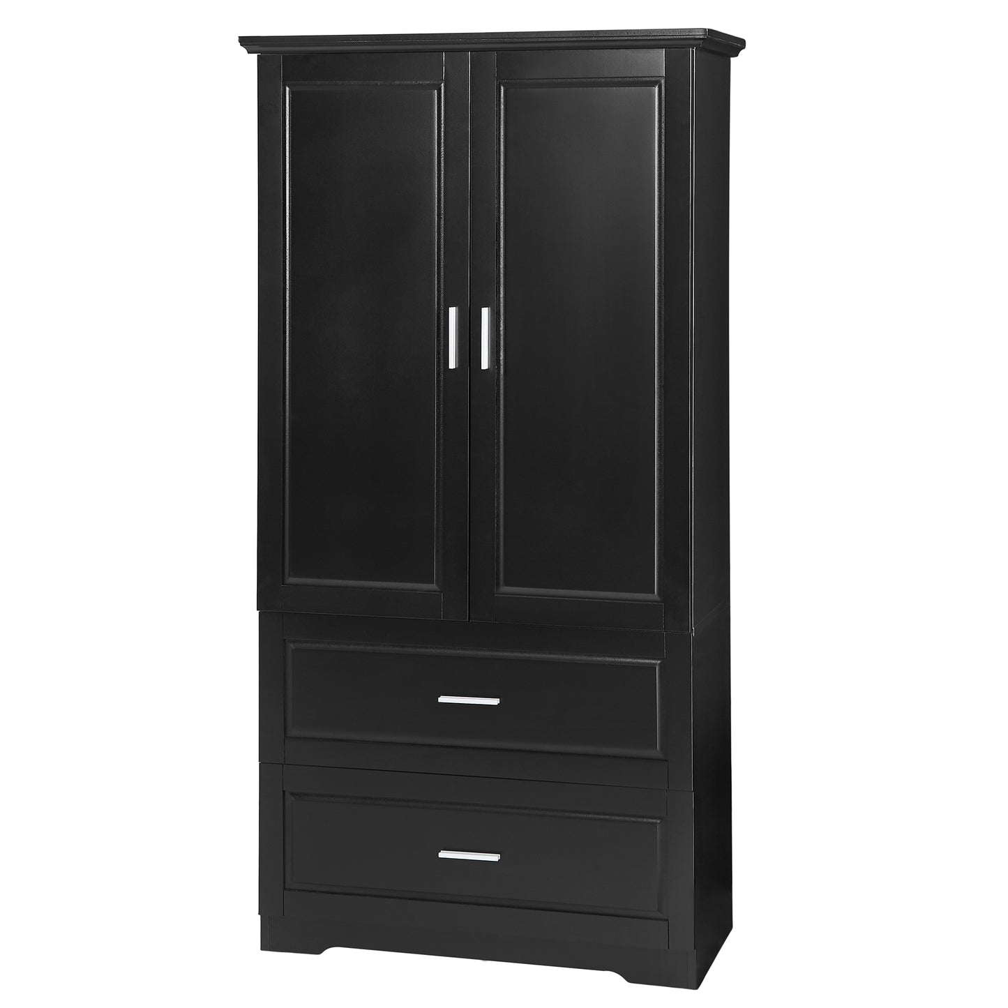 Black Tall Storage Cabinet with Adjustable Shelves, Doors, and Drawers - MDF Construction