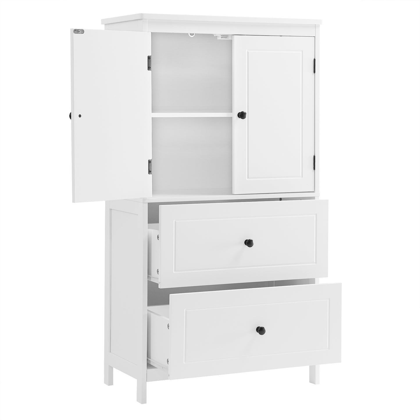 White MDF Bathroom Storage Cabinet with Adjustable Shelves, Two Doors, and Drawers