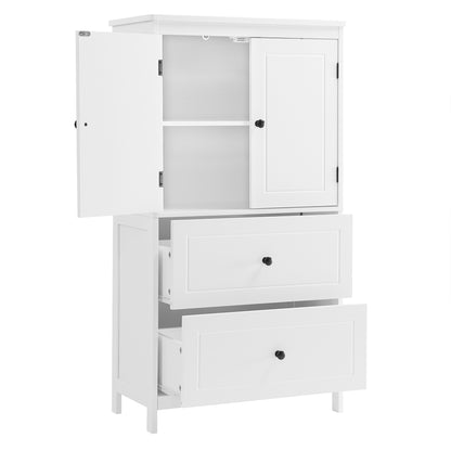 White MDF Bathroom Storage Cabinet with Adjustable Shelves, Two Doors, and Drawers