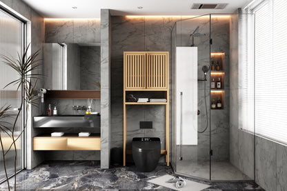 Bamboo Freestanding Toilet Storage Organizer for Bathroom and Laundry - Space-Saving Design in Natural Finish