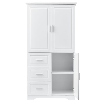 Versatile Tall Storage Cabinet with Doors and Drawers for Bathroom, Office, or Kitchen - White MDF Design