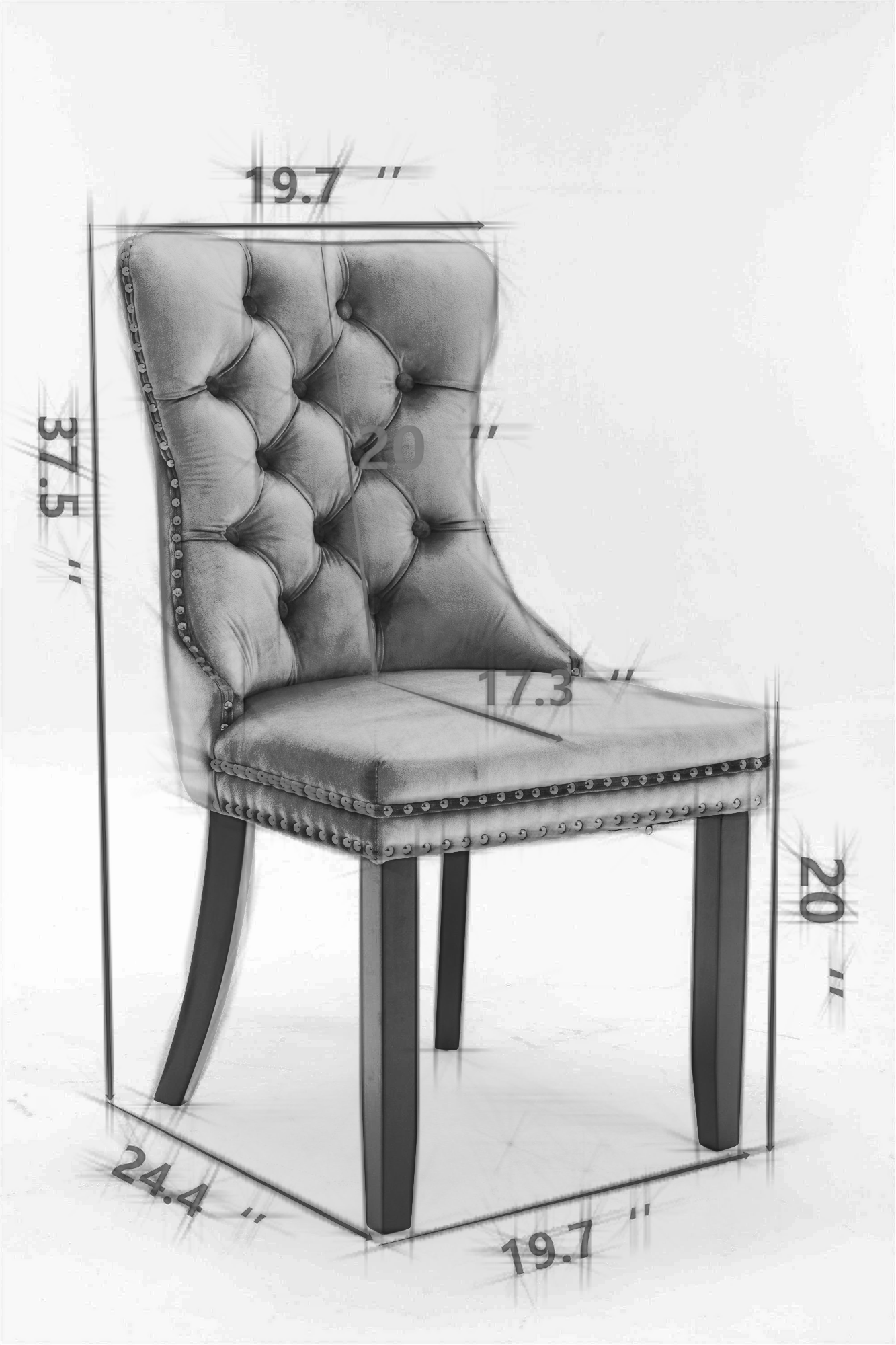 Velvet Dining Chairs Set of 2, Tufted High-Back, Solid Wood Frame, Nailhead Trim, Black & Patterned