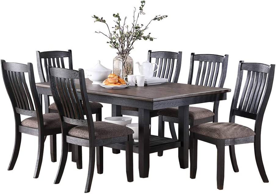 Rubberwood Dining Table With Shelf Finish Dark Coffee