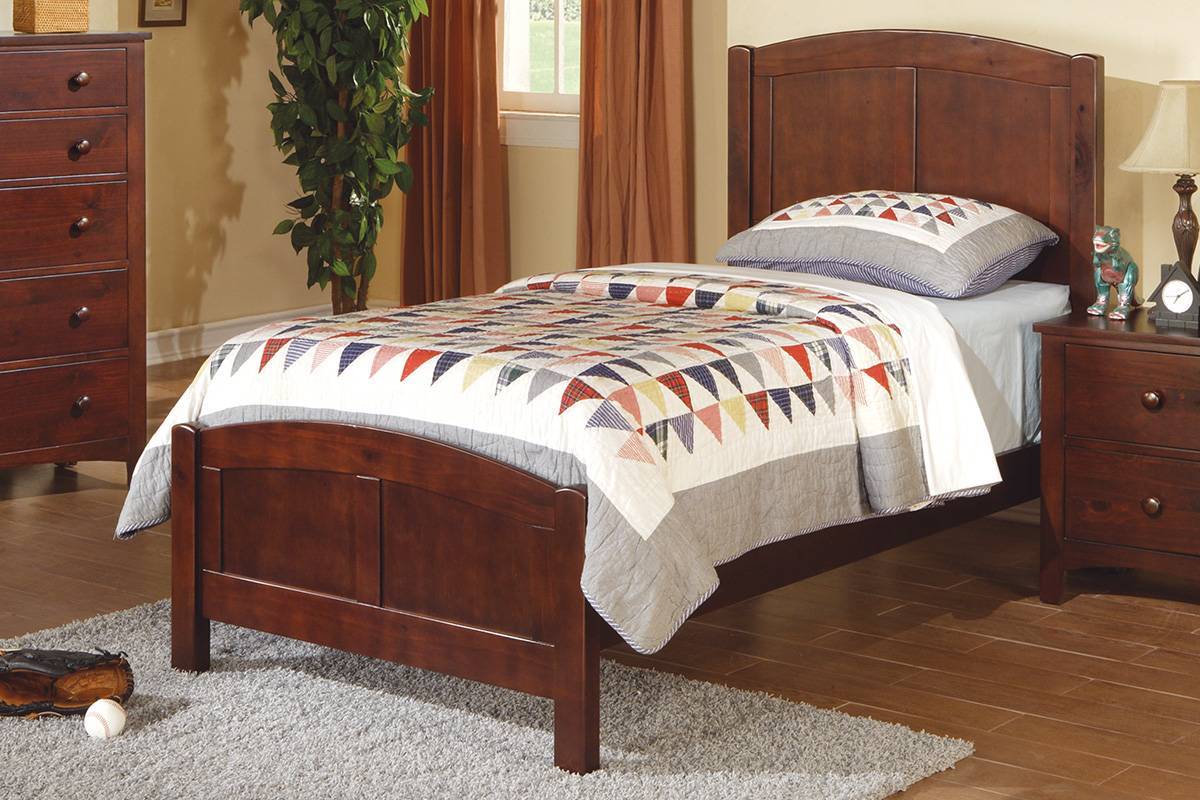 Dark Oak Twin Bed with Unique Headboard for Youth Bedroom