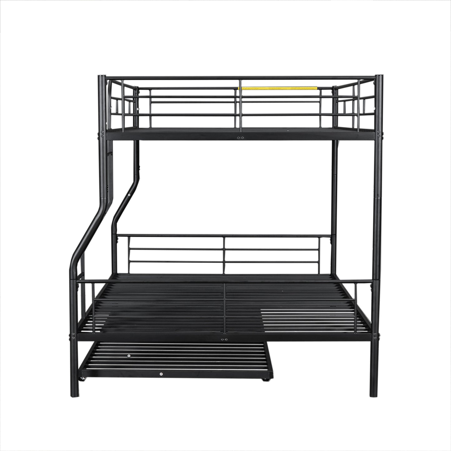 Stylish Black Full XL Over Queen Metal Bunk Bed with Trundle for Optimal Space Utilization
