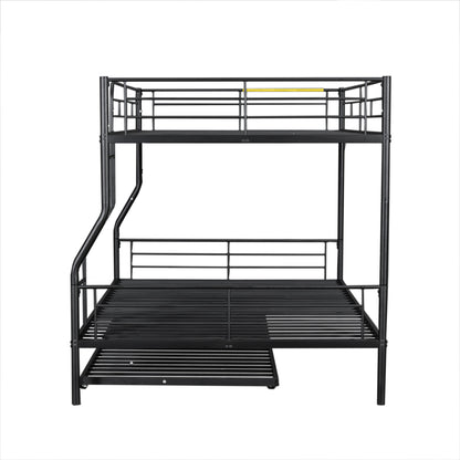Stylish Black Full XL Over Queen Metal Bunk Bed with Trundle for Optimal Space Utilization