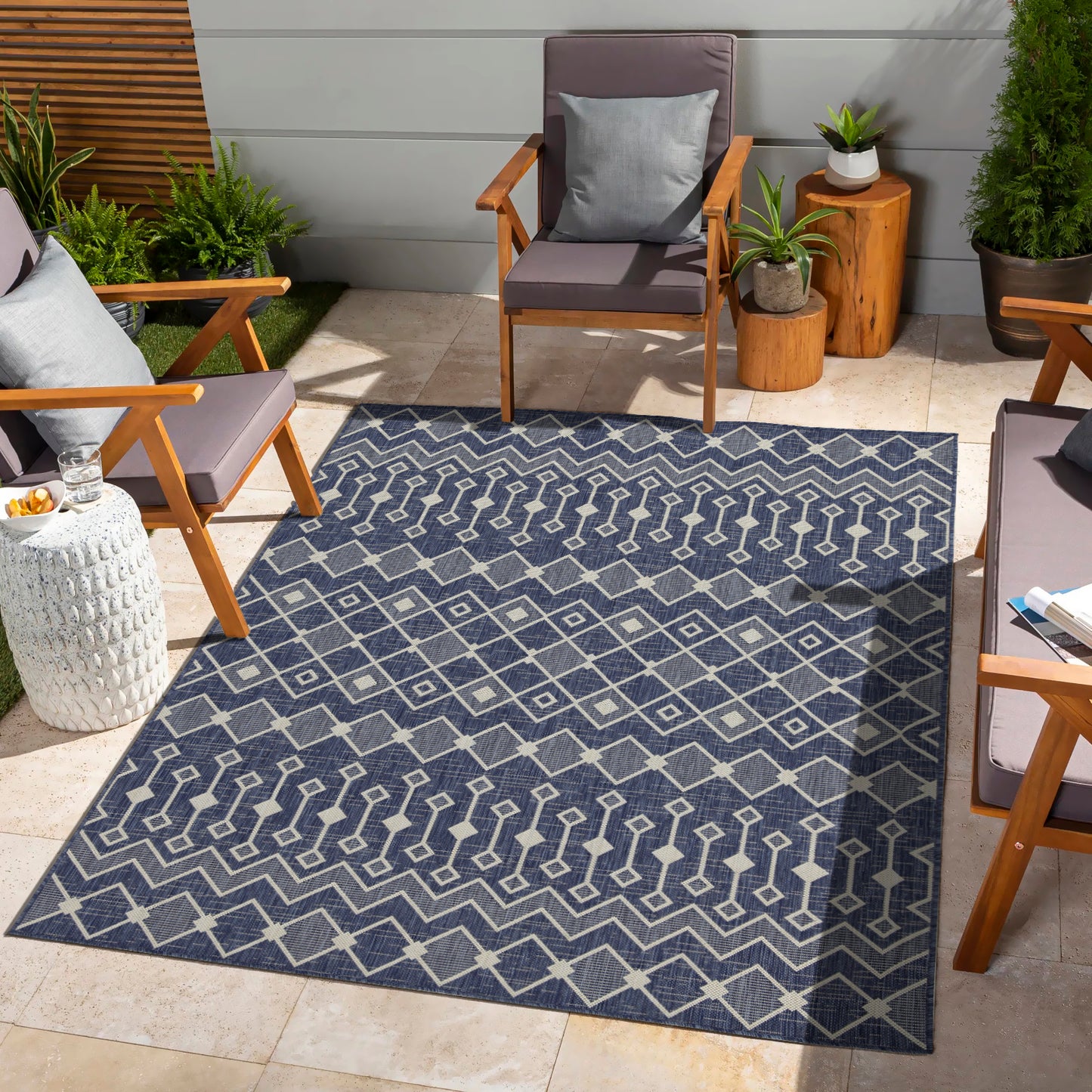 Indoor/Outdoor Flatweave Area Rug, 2'7" x 7'3", Polypropylene Yarn, Stain-Resistant, Durable, Blue