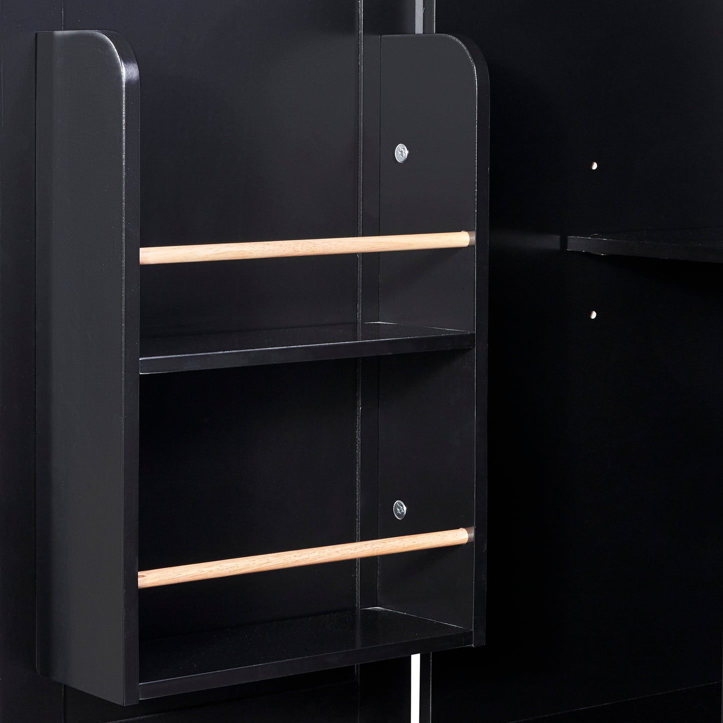 K&K Multifunctional Rolling Kitchen Cart with Rubber Wood Top, 3 Drawers, 2 Slide-Out Shelves, and Ample Storage, Mobile Kitchen Island with Spice Rack & Tower Rack in Black