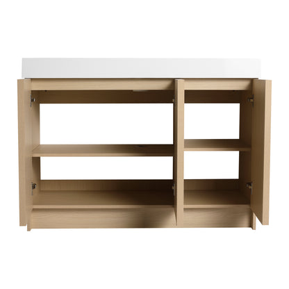Modern 48" Freestanding Oak Bathroom Vanity with White Resin Sink & Soft-Close Doors