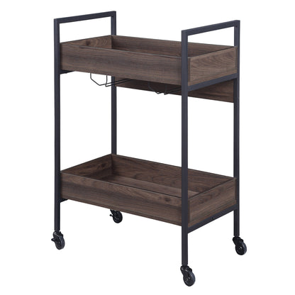 Elegant Walnut and Black Kitchen Serving Cart with Shelves