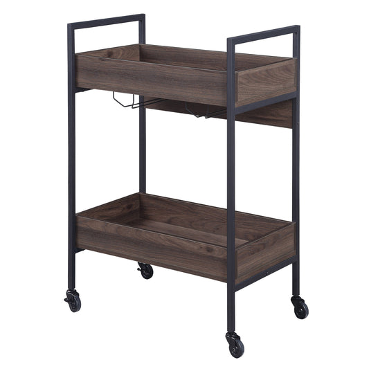 Elegant Walnut and Black Kitchen Serving Cart with Shelves
