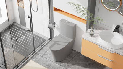Matte Grey Modern Elongated Toilet with Dual Flush System and Soft-Close Seat