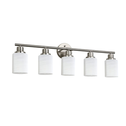 5-Light Vanity Sconce with Frosted Glass Shades for Bathroom or Hallway Lighting, Brushed Nickel