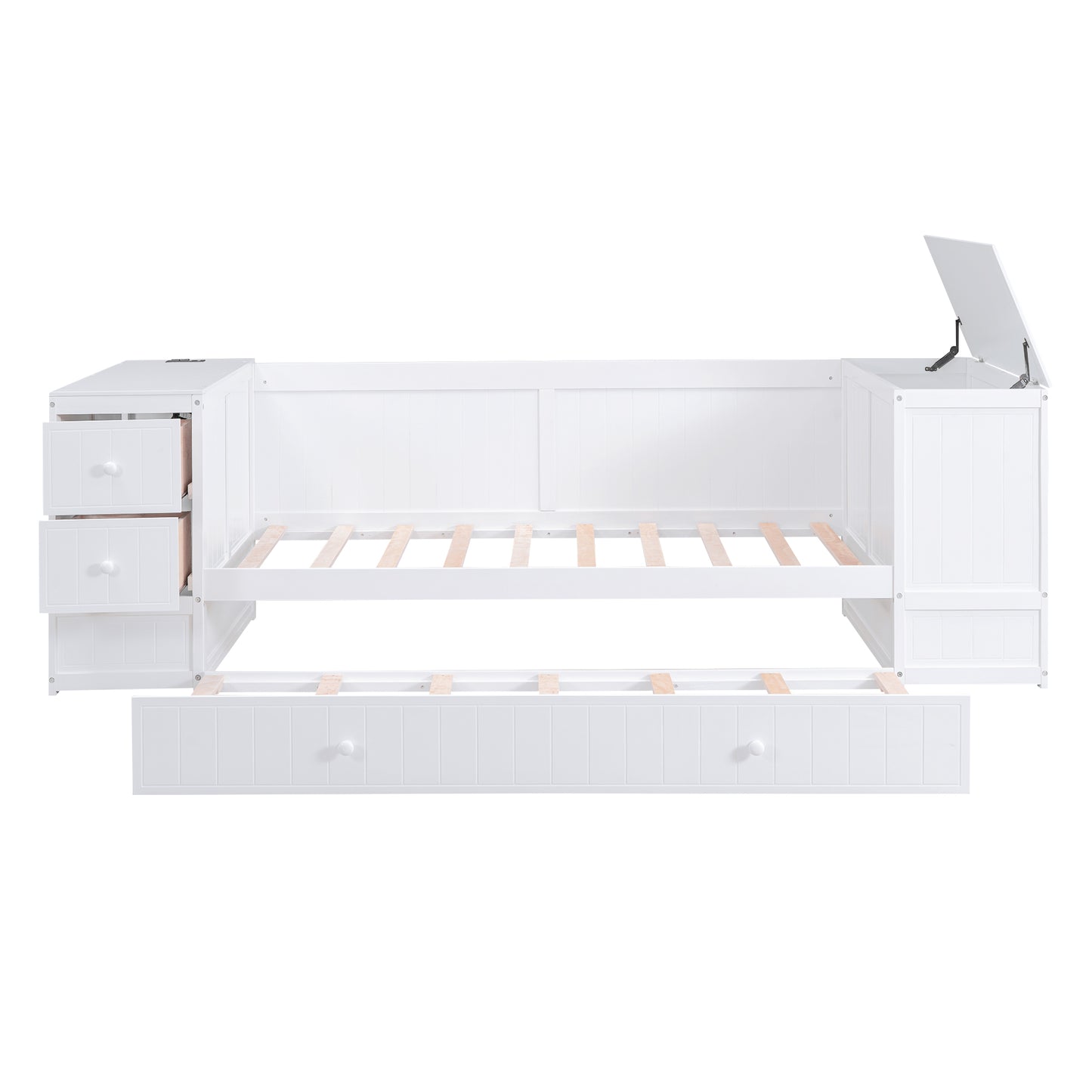 Elegant Twin Size Daybed with Storage and USB Charging, White