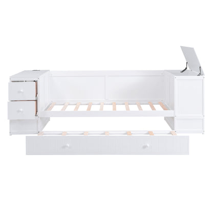 Elegant Twin Size Daybed with Storage and USB Charging, White