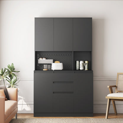Elegant 74" Black Kitchen Pantry Cabinet with Versatile Storage Solutions, 6 Doors, 3 Shelves & 2 Drawers, Perfect for Kitchen, Laundry, or Craft Room