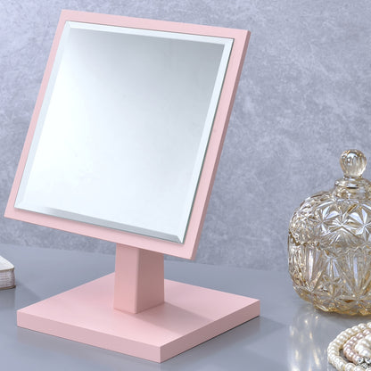Pastel Pink 9.25" Decorative Pedestal Makeup Mirror with Wooden Base