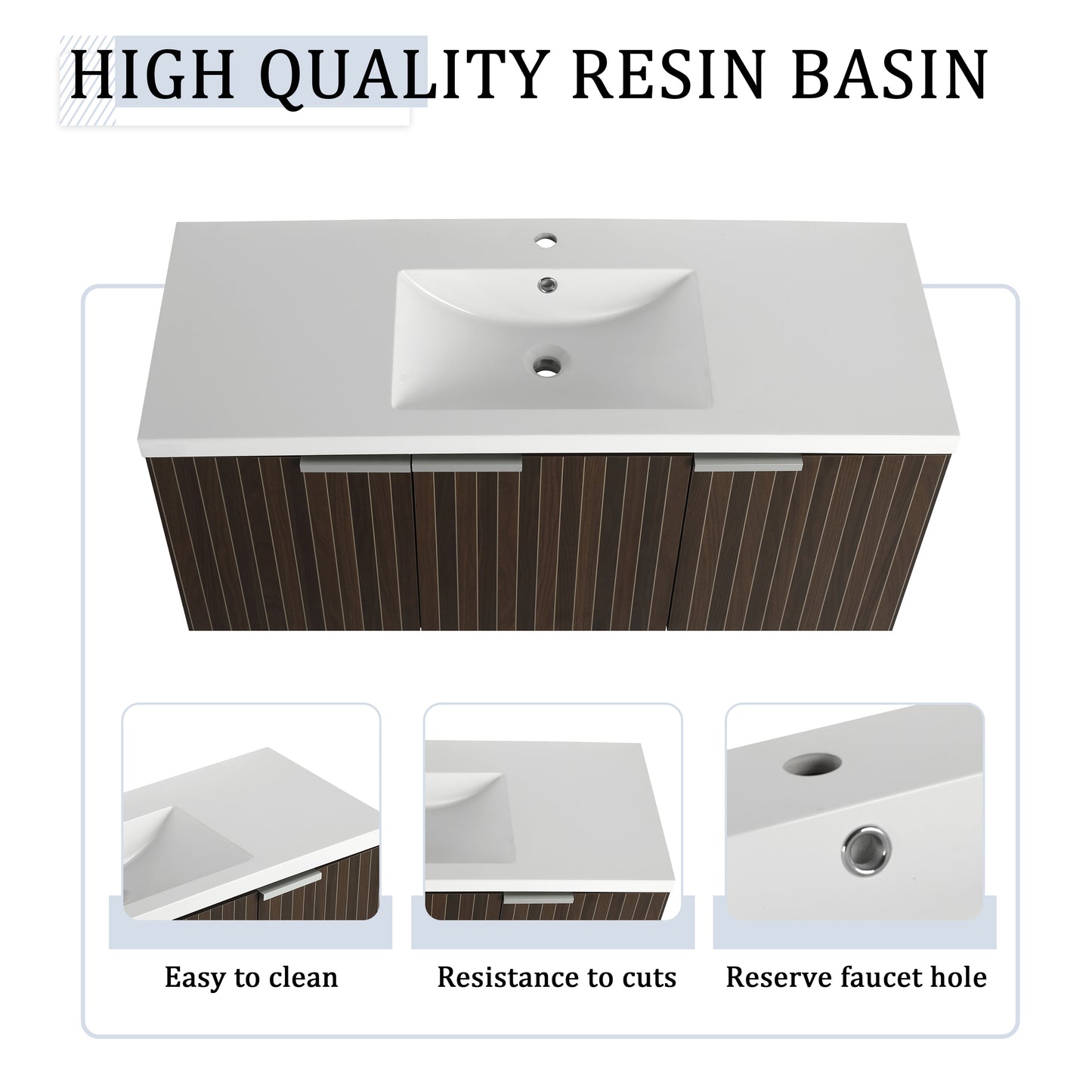 Modern 48-Inch Wall-Mounted Bathroom Vanity with Soft-Close Doors and Resin Sink