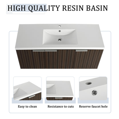 Modern 48-Inch Wall-Mounted Bathroom Vanity with Soft-Close Doors and Resin Sink