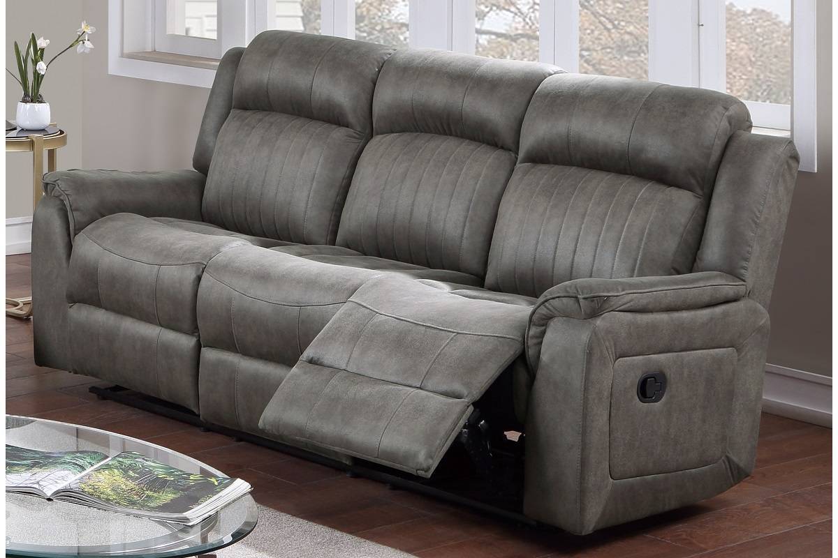 3-Seater Manual Motion Sofa with Recline, Faux Leather Breathable Upholstery, 84L x 38W x 41H in, Slate Blue