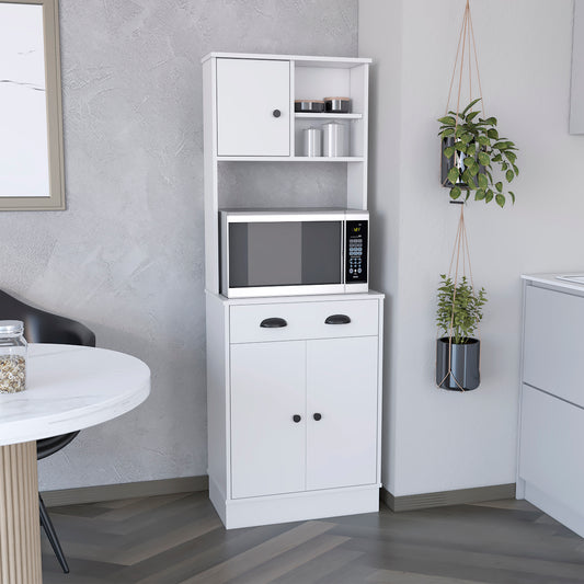 Modern White Pantry Cabinet with Drawer and 3 Doors for Kitchen Storage