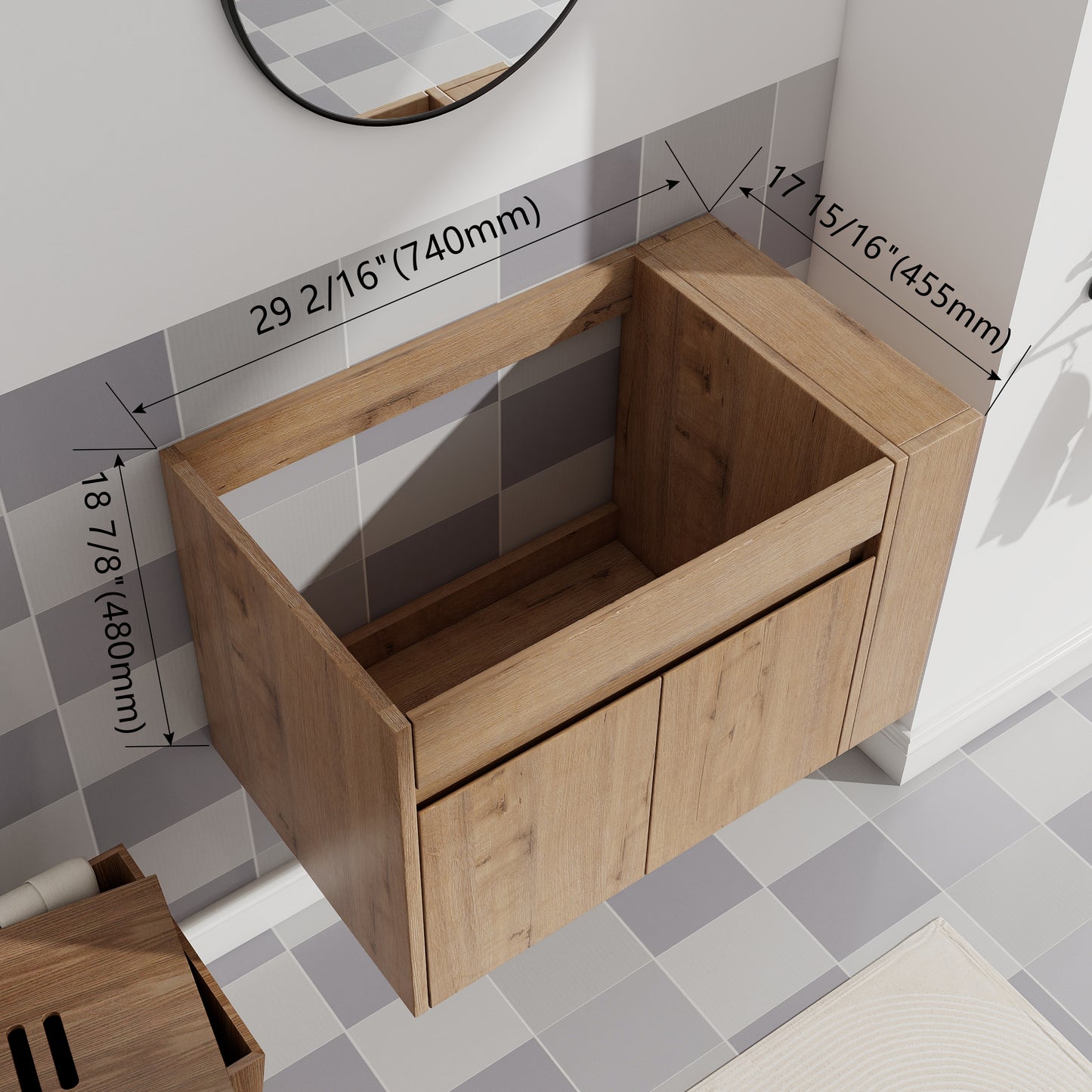 Modern 30-Inch Wall-Mounted Bathroom Vanity with Open Shelf - Vanity Cabinet Only (No Basin Included)