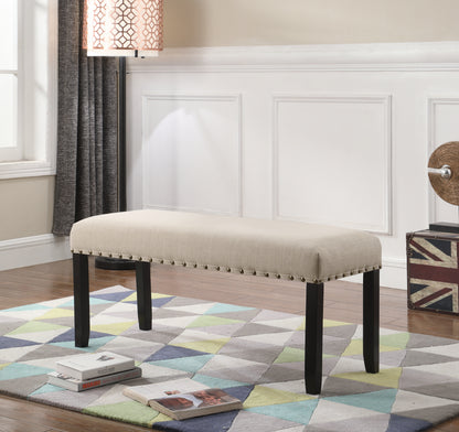 Dining Bench with Nailhead Trim, Linen-Cotton Upholstery, Solid Hardwood Legs, 44W x 16.5D x 19H, Tan
