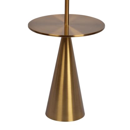 Modern Floor Lamp with Built-In Side Table and Linen Shade, 70-Inch Tall, Great for Living Room, Brass