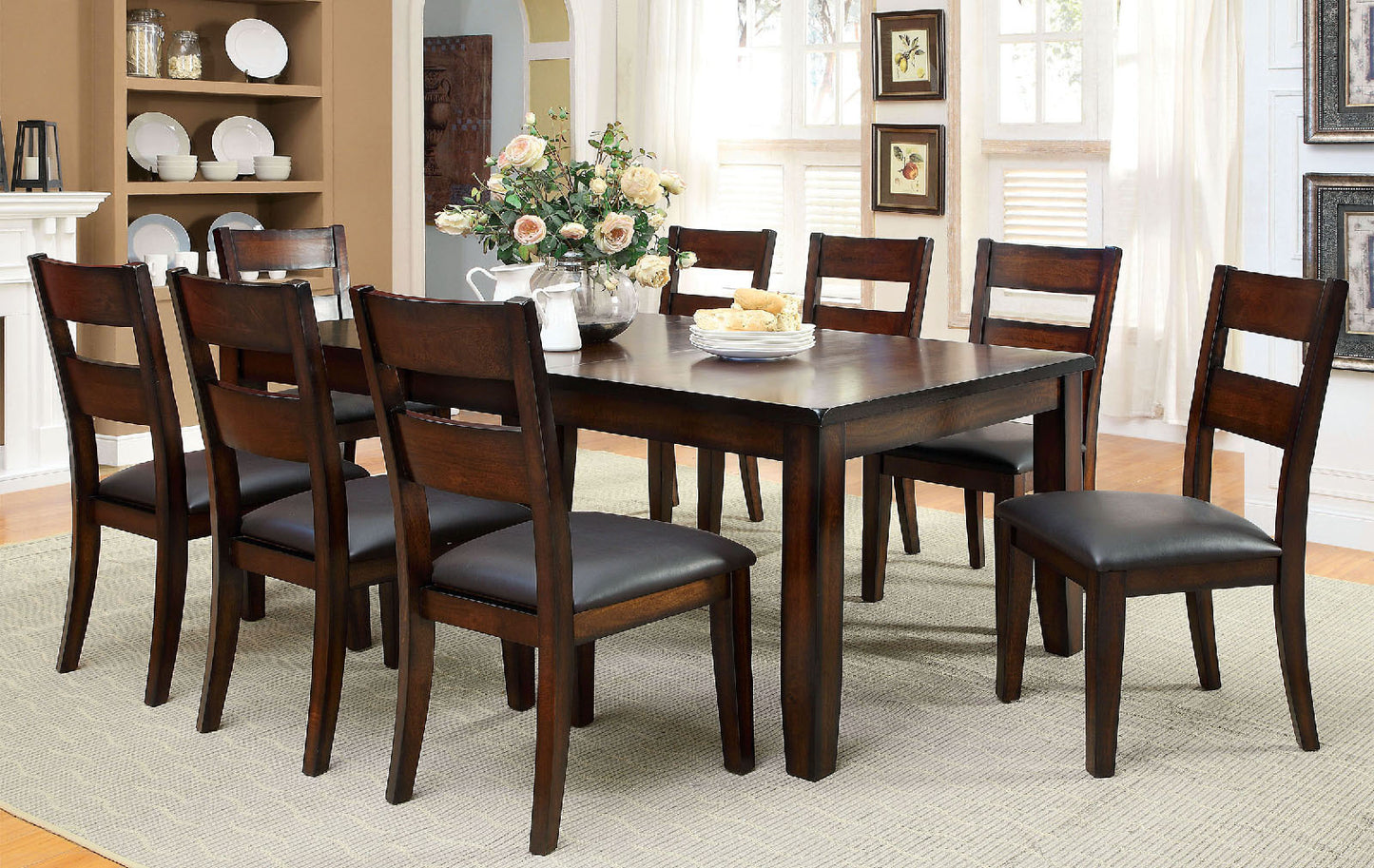 Solid Wood Dining Chairs Set of 2, Transitional, Padded Leatherette, Ladder Back, 19.25W x 39.25H, Dark Cherry