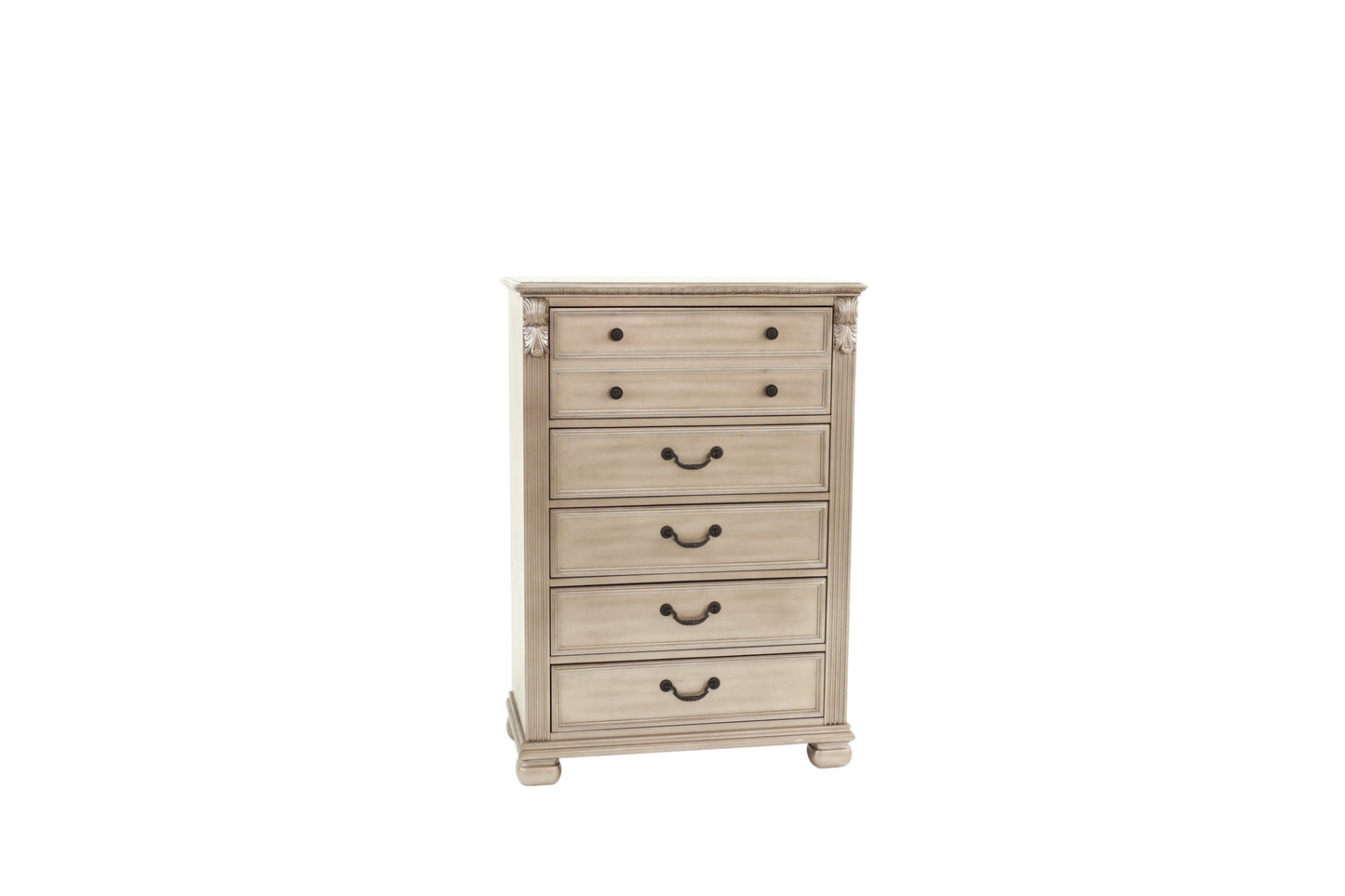 Elegant Antique Silver 5-Drawer Chest for Timeless Bedroom Storage