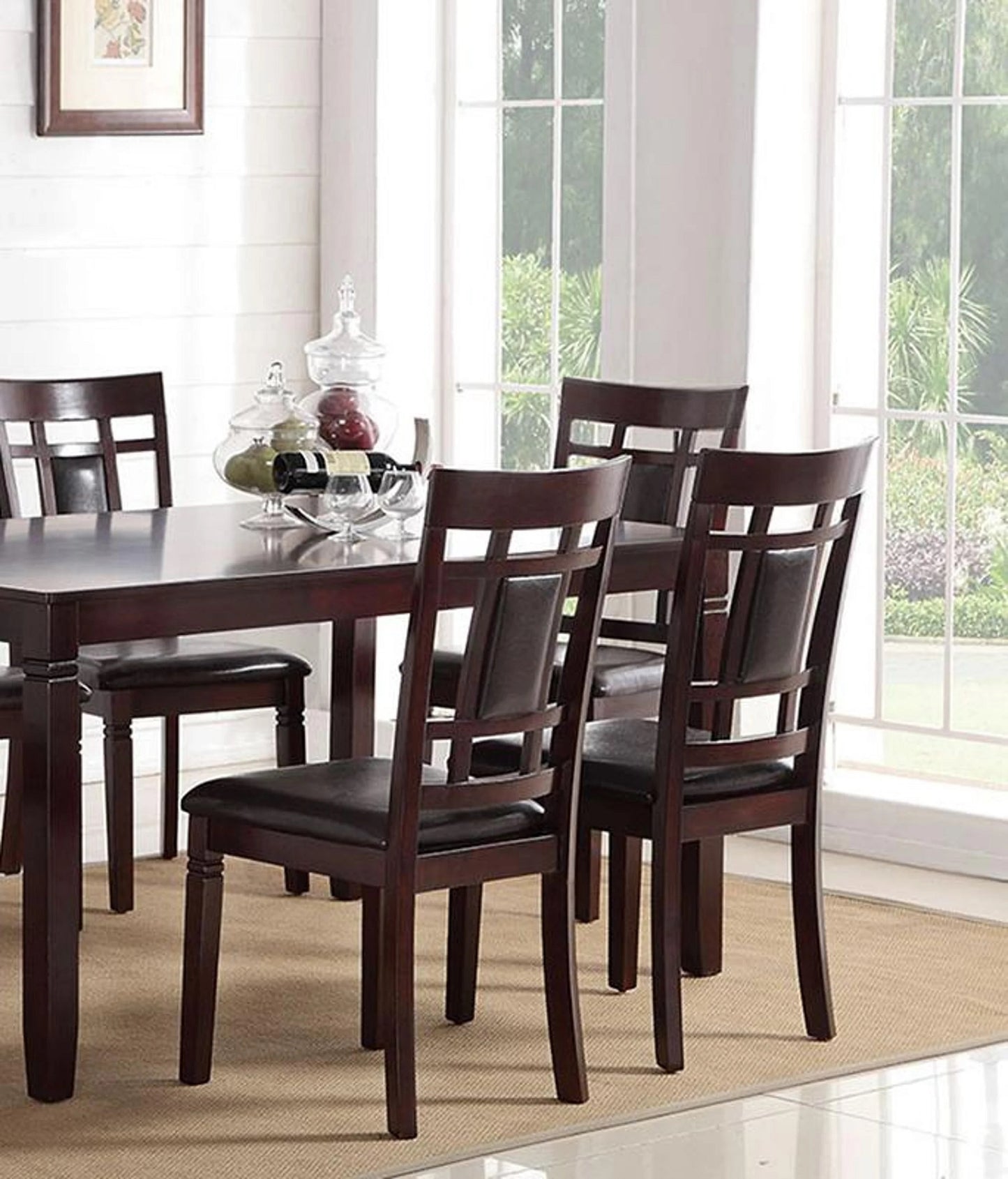 7 Piece Dining Set Table Chairs Eyelet Back Espresso