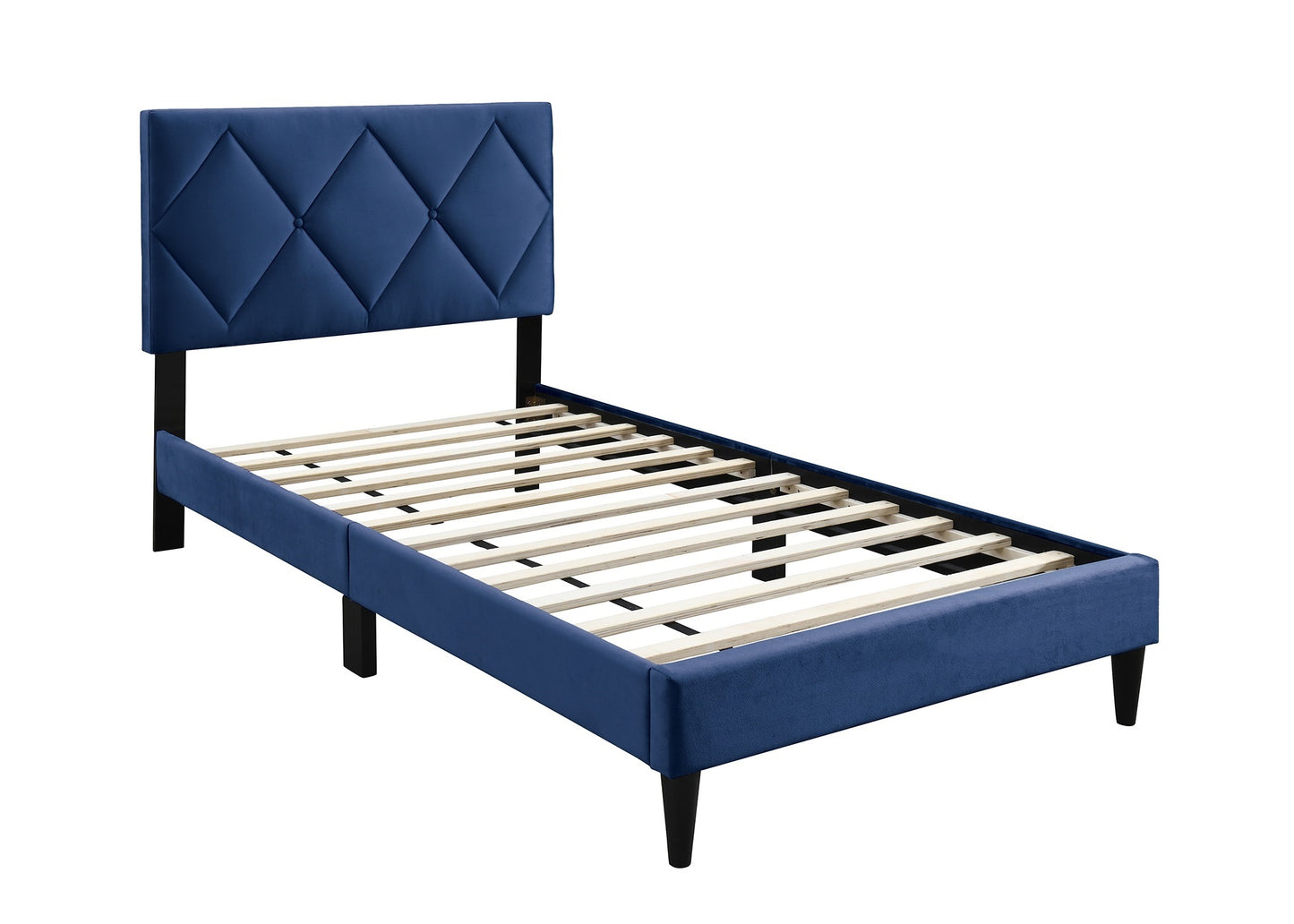 Navy Blue Velvet Upholstered Twin Bed with Adjustable Headboard for Youth Bedrooms