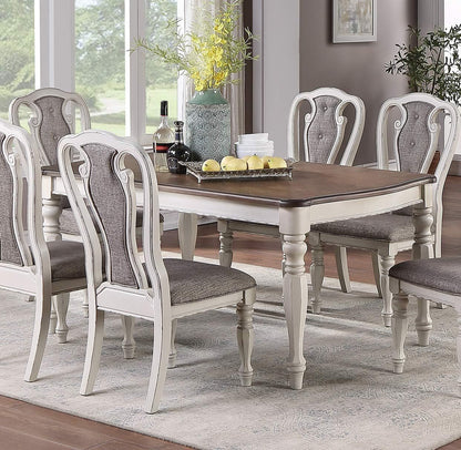 Transitional Dining Table Rectangle Oak Top Antique White