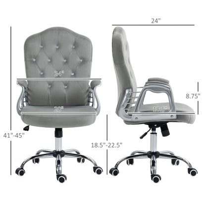 Velvet Tufted Swivel Office Chair with Adjustable Height and Tilt Function in Light Gray